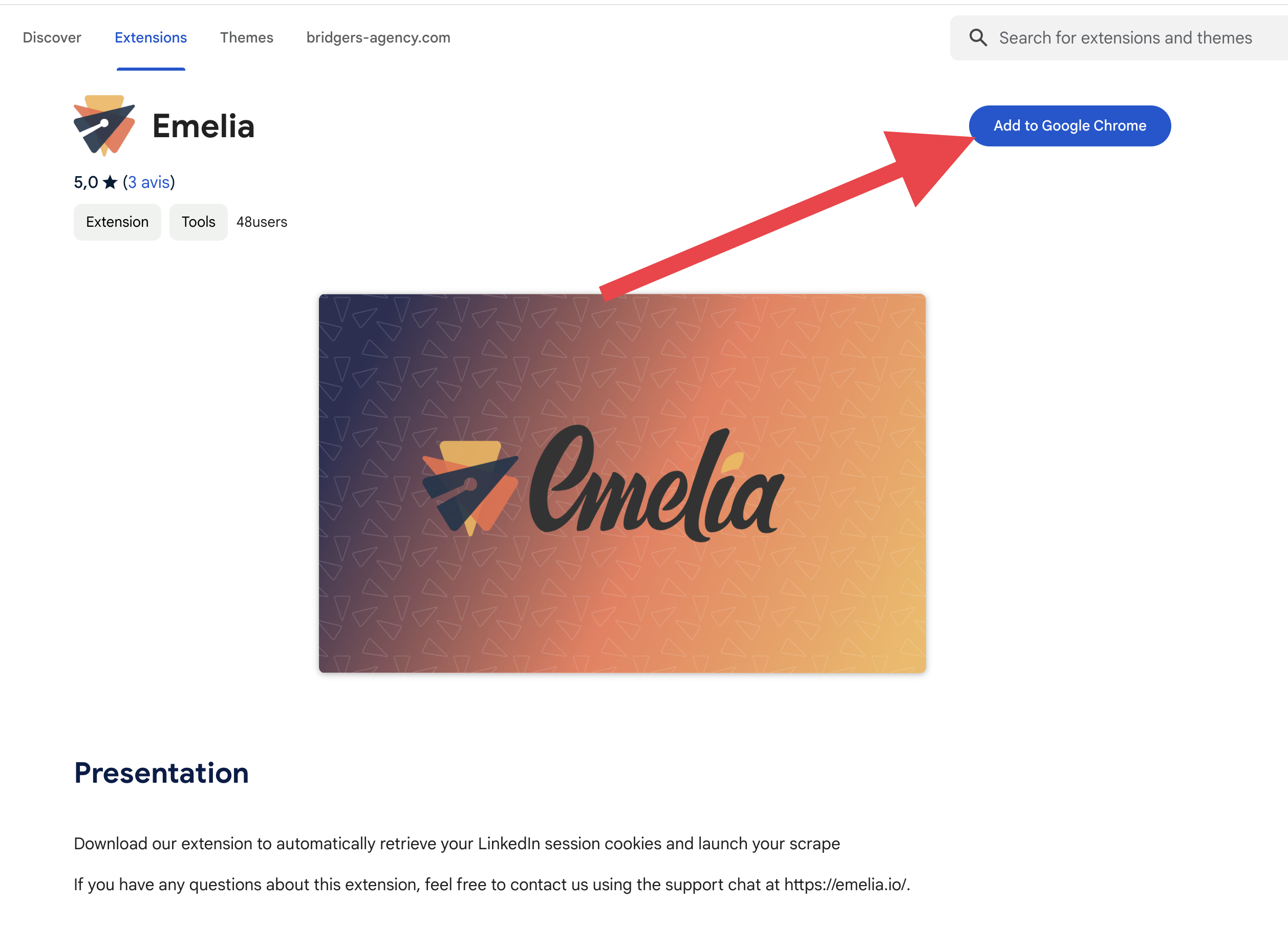 Download Emelia extension for Scrapper Linkedin Sales Navigator