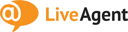 LiveAgent ecris en noir et orange a cote d'une bulle orange avec un @ dedans