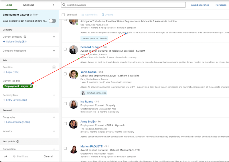 LinkedIn sales navigator screenshot to find company directors email addresses