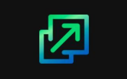 
Green arrow on black background in two green and blue squares