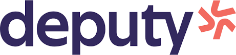 Deputy written in navy blue on a white background with an orange logo on the right side
