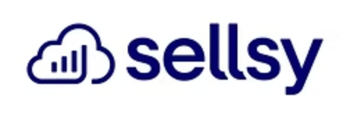Small blue cloud and Sellsy written in blue on a white background