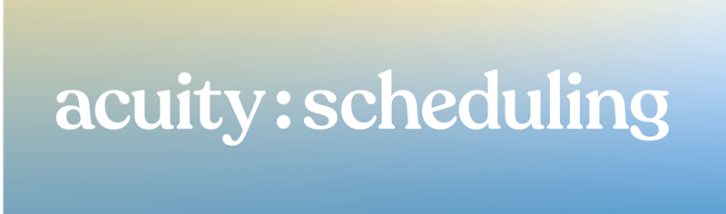 Acuity Scheduling written in white on a gradient of blue and pale yellow