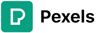 Pexels written in black on a white background with a large white P in a green square on the left
