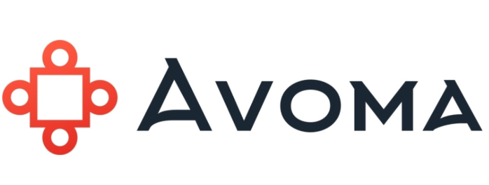 Avoma ecris en noir sur fond blanc et cote gauche un logo rouge