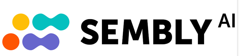 Sembly AI written in black on a white background with a yellow, orange, purple, and green logo on the left side.