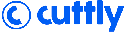 Cuttly ecris en bleu electrique sur fond blanc