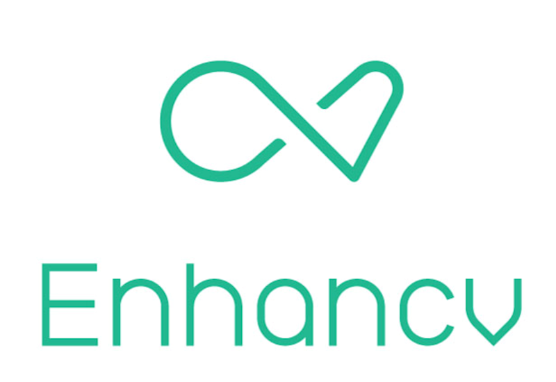 EnhanCV written in apple green on a white background