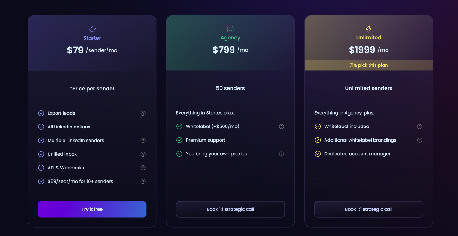 screenshot of heyreach pricing