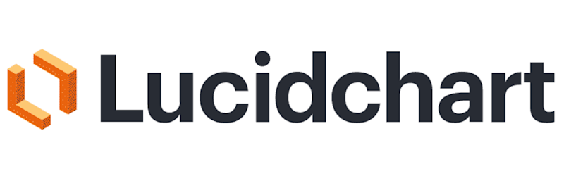 Lucidchart written in black on a white background with an Orange logo on the left side.