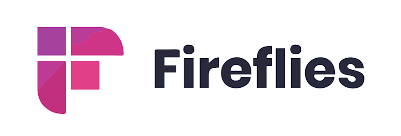 Fireflies.ai written in black on a white background with a pink and purple logo on the left side