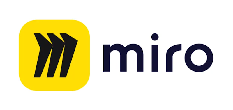 Miro written in black on a white background with a square black and yellow logo on the left