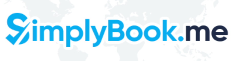 SimplyBook.me written in light blue and black on a white background