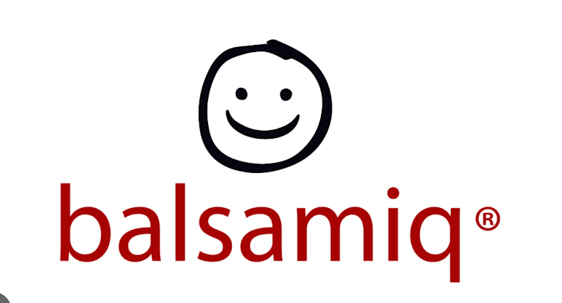 Balsamiq written in red on a white background with a black stick figure above it.