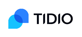 Logo Tidio ecris en noir sur fond blanc avec 2 gouttes bleue a coté