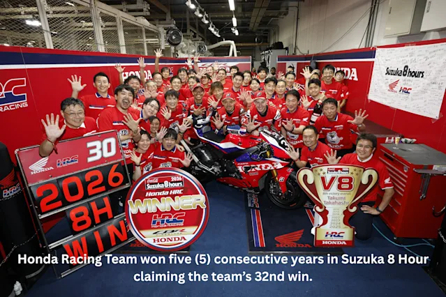 Honda Racing Team won five (5) consecutive years in Suzuka 8 Hour claiming the team’s 32nd win.