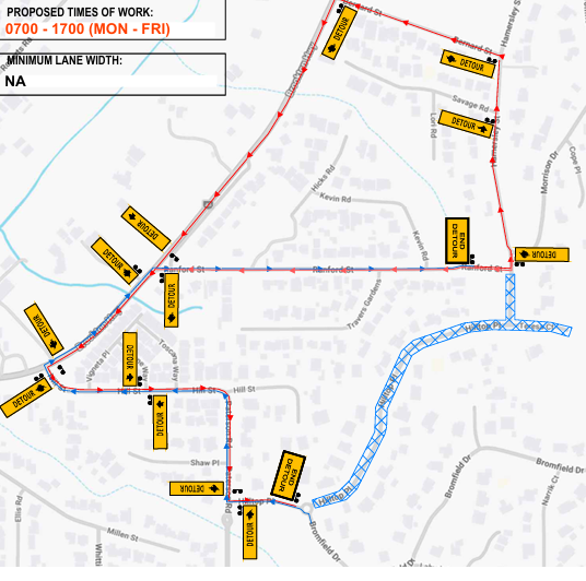 Temporary Closure of Road, HILLTOP PLACE, HAMMERSLEY STREET and TERESA COURT, KELMSCOTT