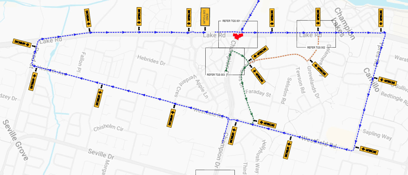 Temporary Road Closure of Champion Dr/ Lake Road roundabout, SEVILLE GROVE