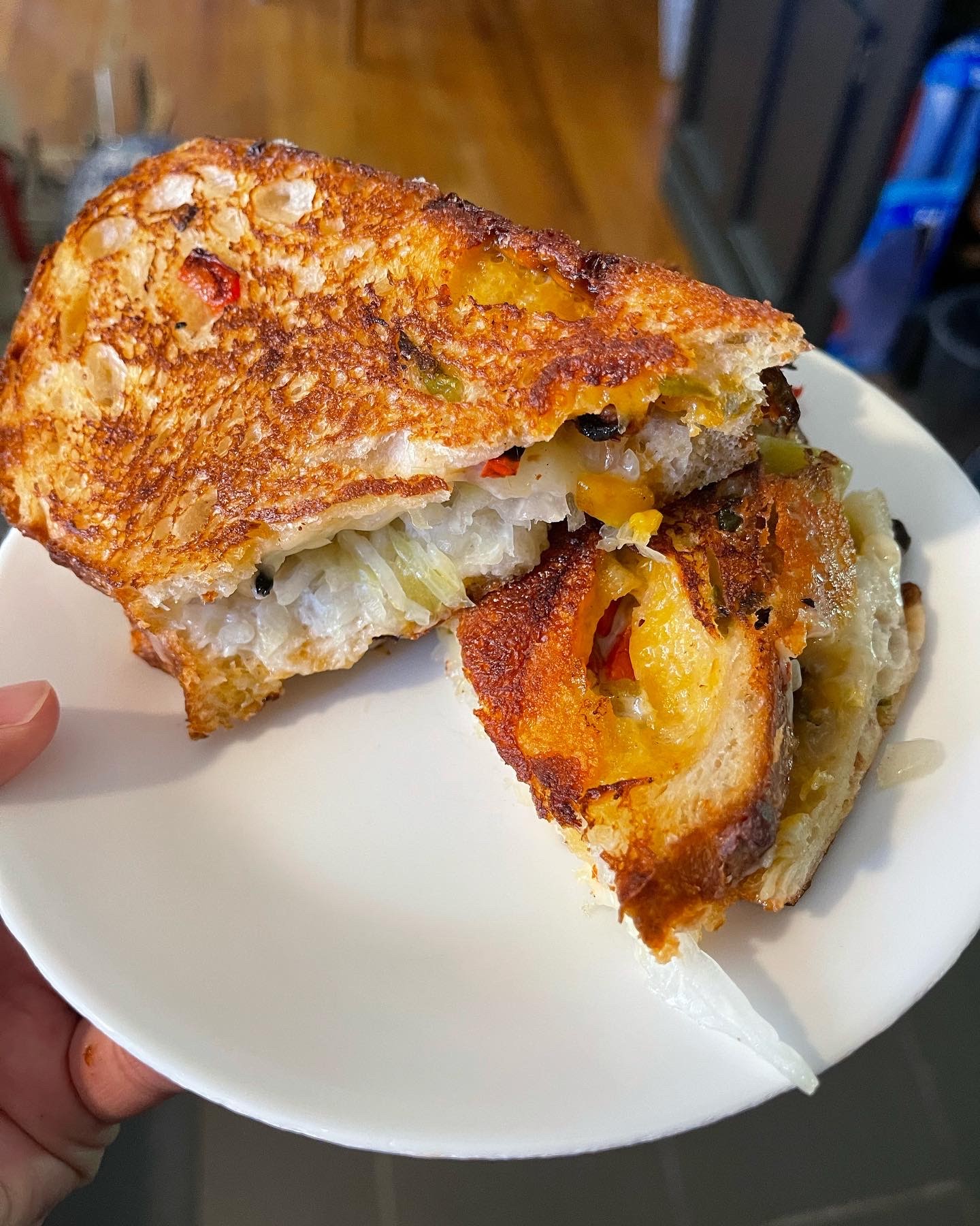 Roasted Pepper and Kraut Grilled Cheese