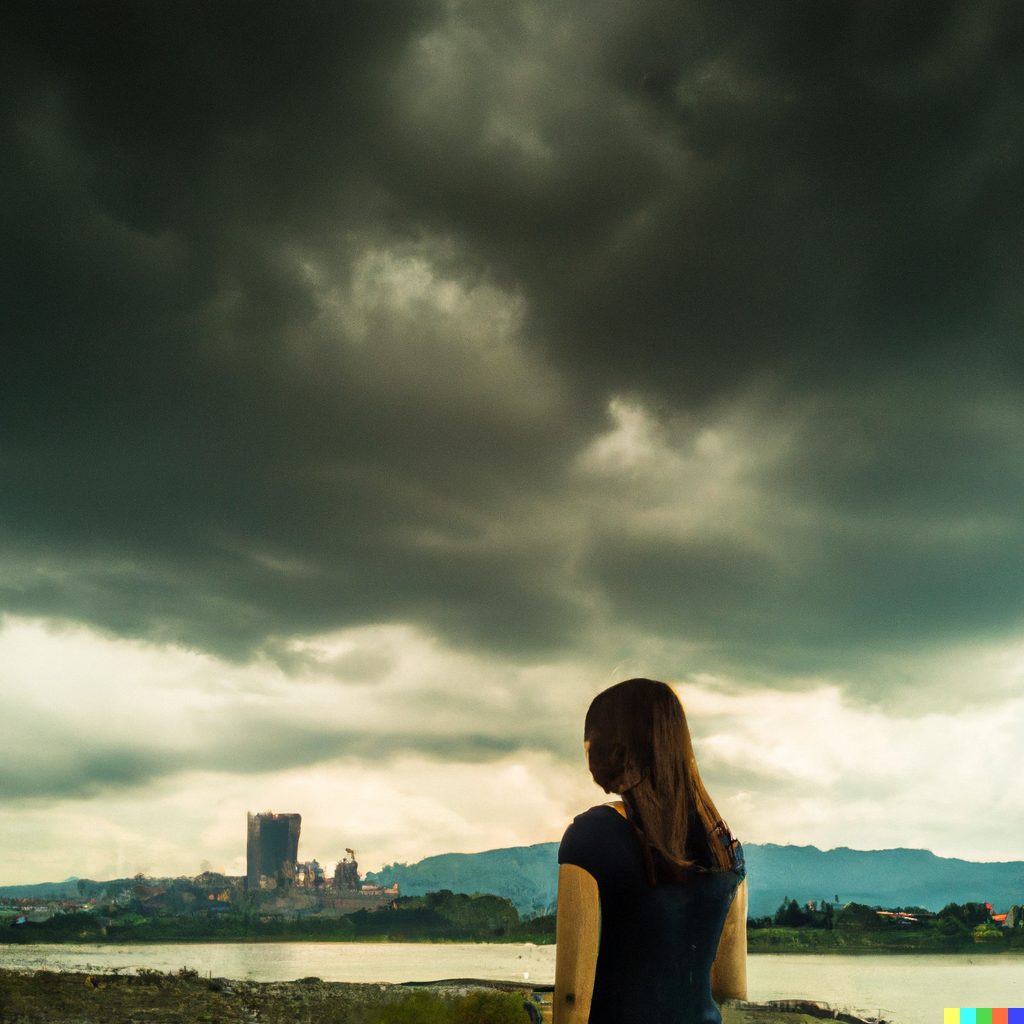 Woman looking at a storm in the distance