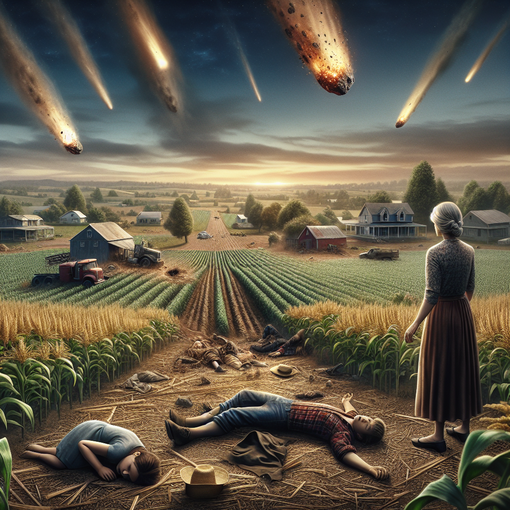 Stardew Valley with meteorite destroying crops and a wife looking aghast at her dead children