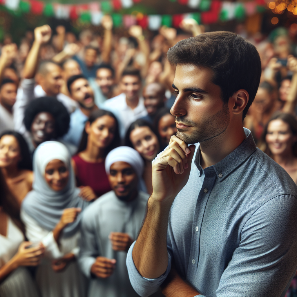 Christian looking contemplative while people partied around him
