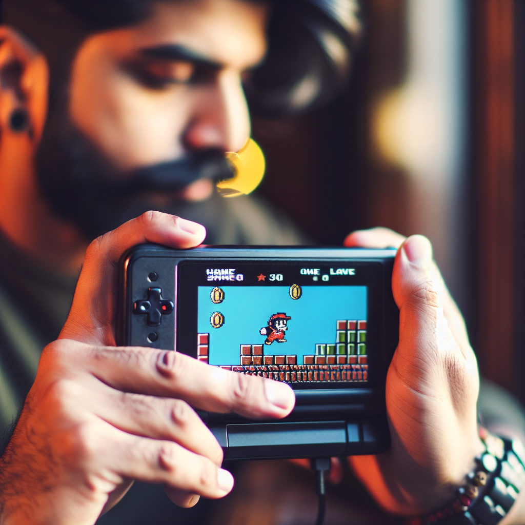 Man playing a Mario-inspired game