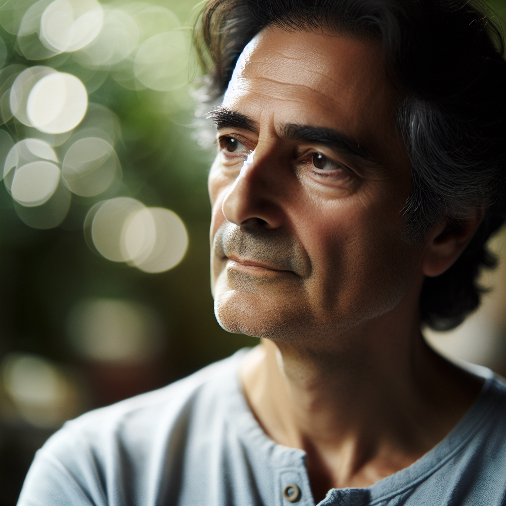 A man staring off into the distance while lost in thought