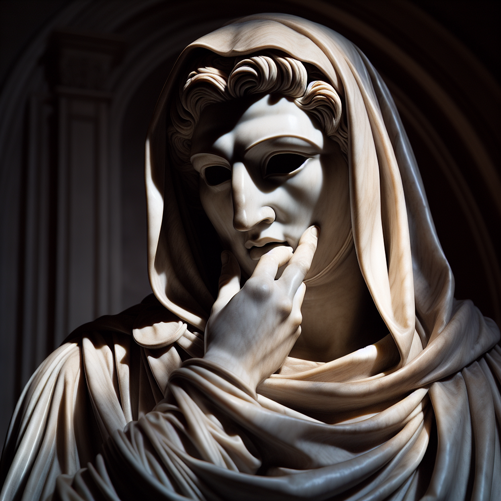 a statue of a famous historical figure wearing a mask