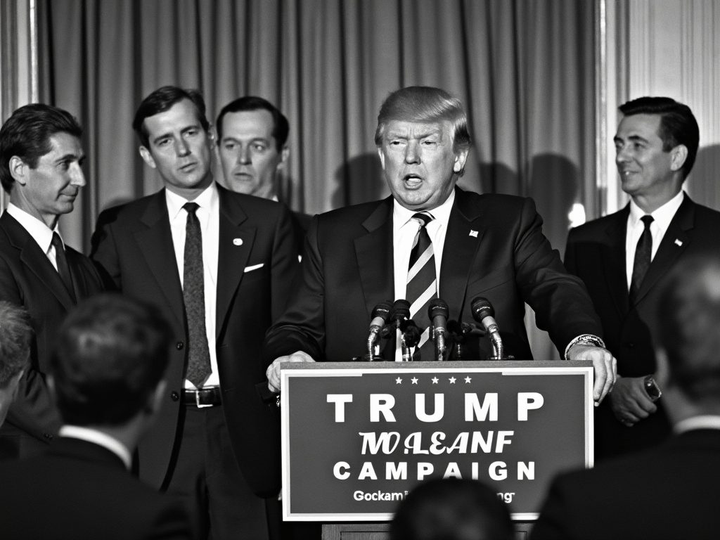 RFK Jr. and Trump at a press conference with RFK Jr. saying "I'm joining Donald Trump's campaign!"