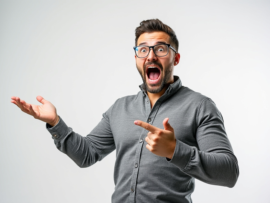 A tech executive showcasing an empty hand, claiming to hold the new invisible smartphone.