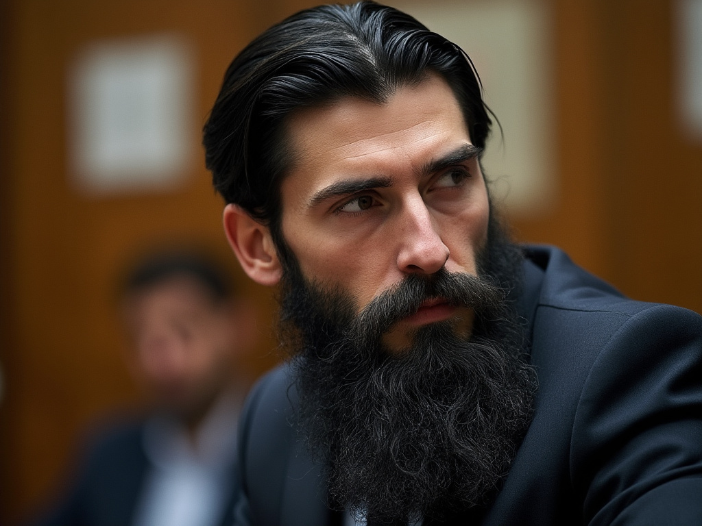 Emaciated but dignified Telegram founder Pavel Durov stands trial in a French court room with a long dark beard stretching to his chest