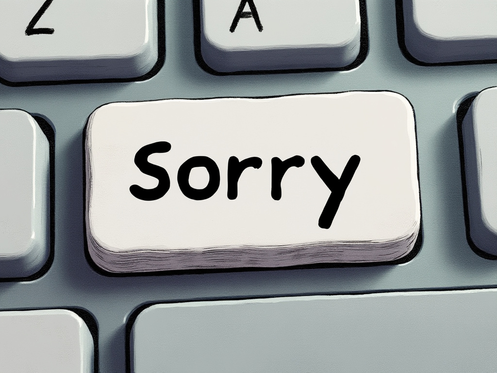 a drawing of a computer keyboard with a giant 'sorry' button