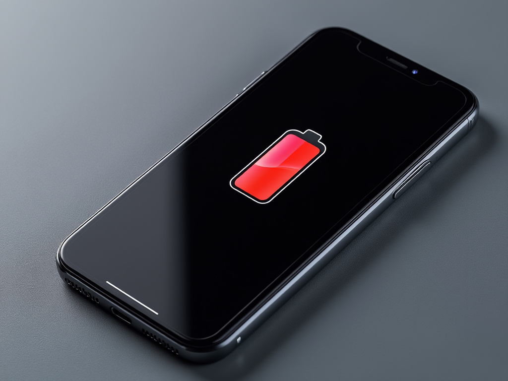 Apple iPhone with battery drain icon showing red