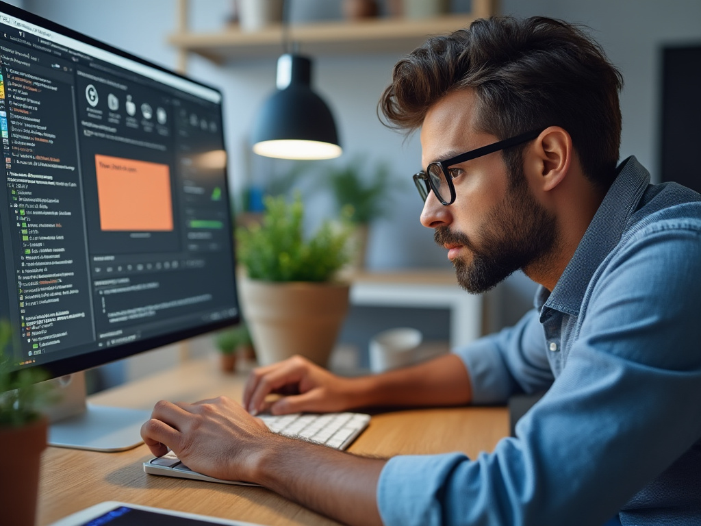 man looking thoughtfully at computer