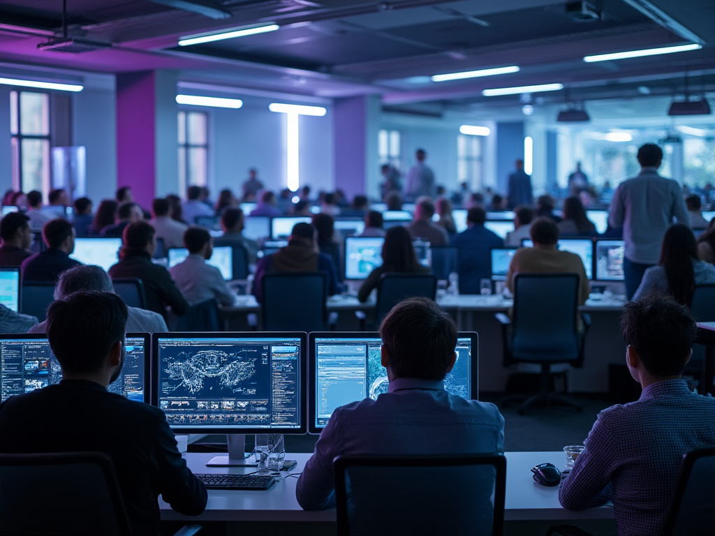 A room full of A.I. people looking concerned