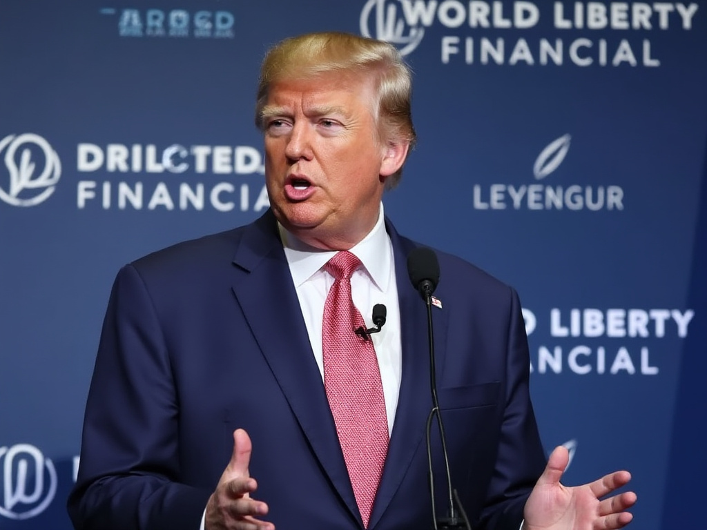 Eric Trump announcing his new cryptocurrency "World Liberty Financial" at an event.