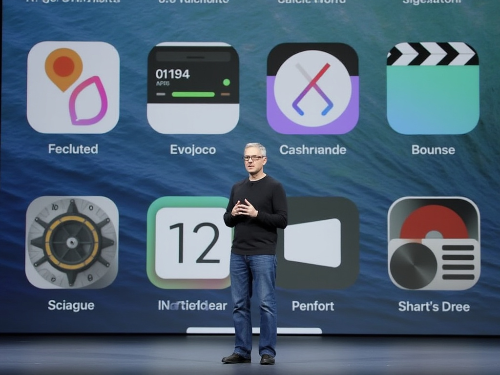 Tim Cook revealing iOS features at a WWDC event