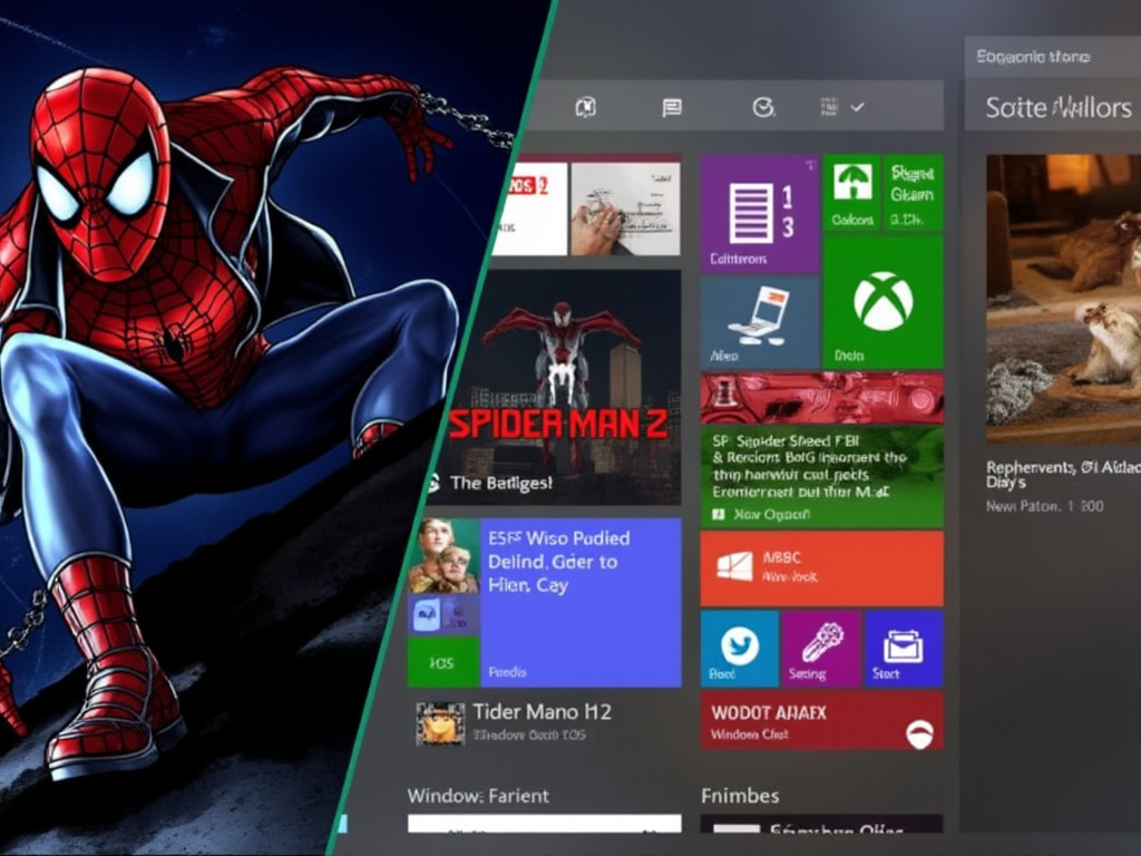 a side by side image of Spider-Man 2 for PlayStation and a Windows screen for Xbox