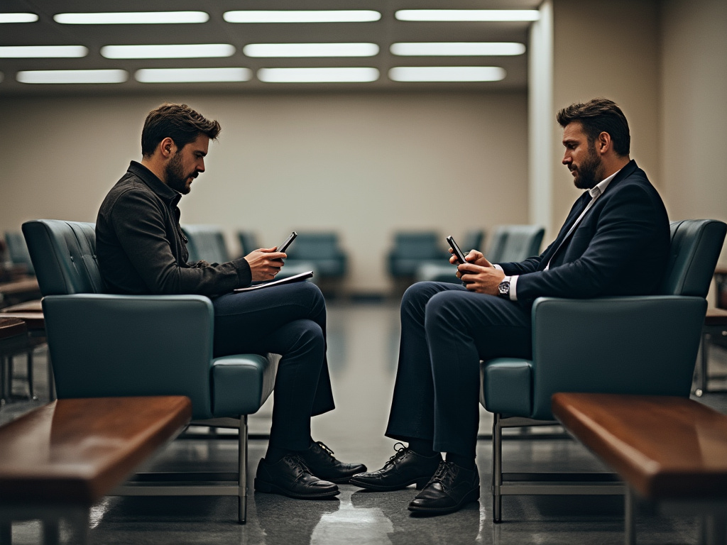 an image of a man on a couch looking over at someone else on the same couch with a newer phone
