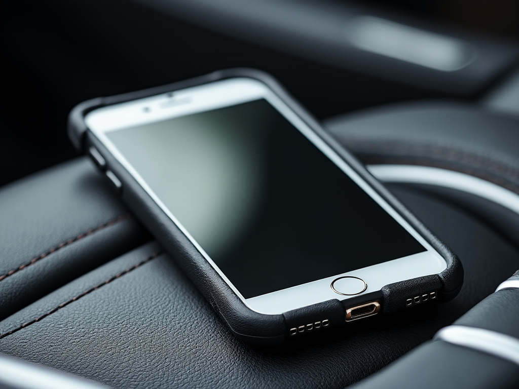 a photo of an iPhone in the car seat of a vehicle