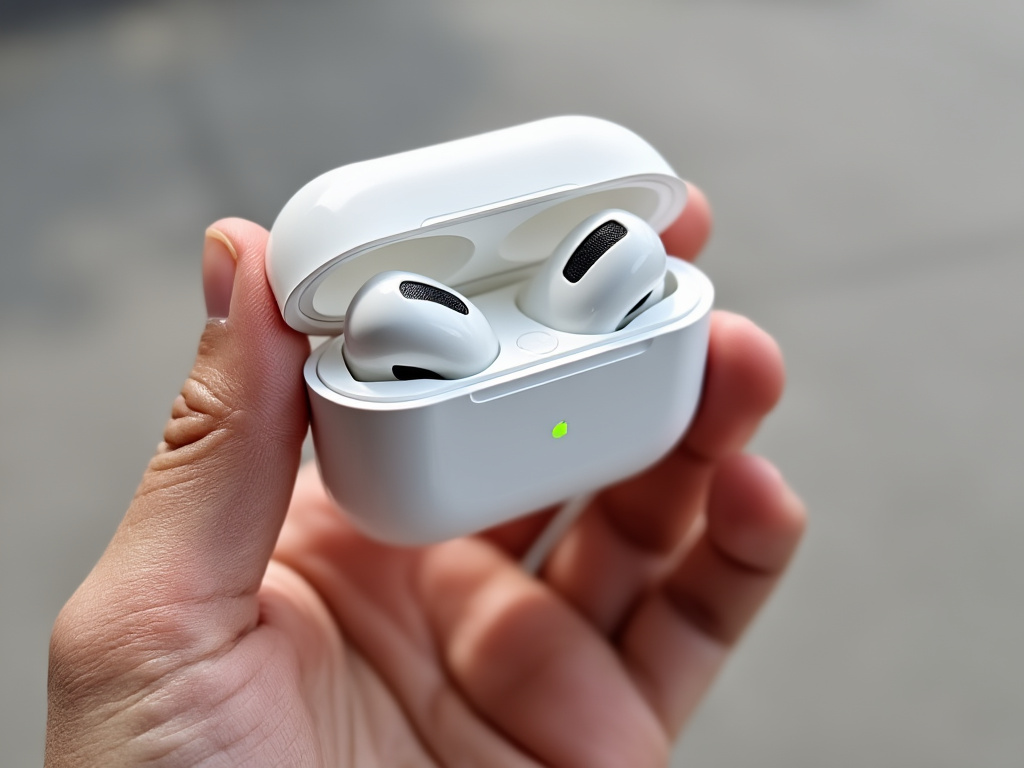 a close up photo of a hand opening an Apple Airpods Pro case