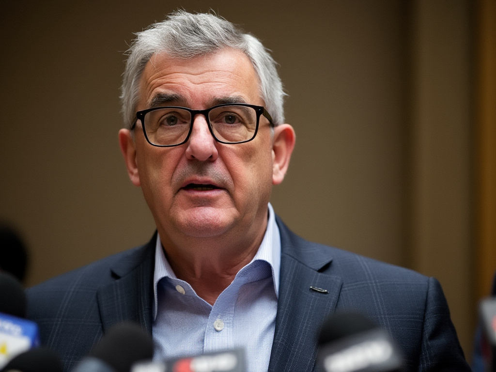a photo of a grey-haired man with glasses speaking at a press conference