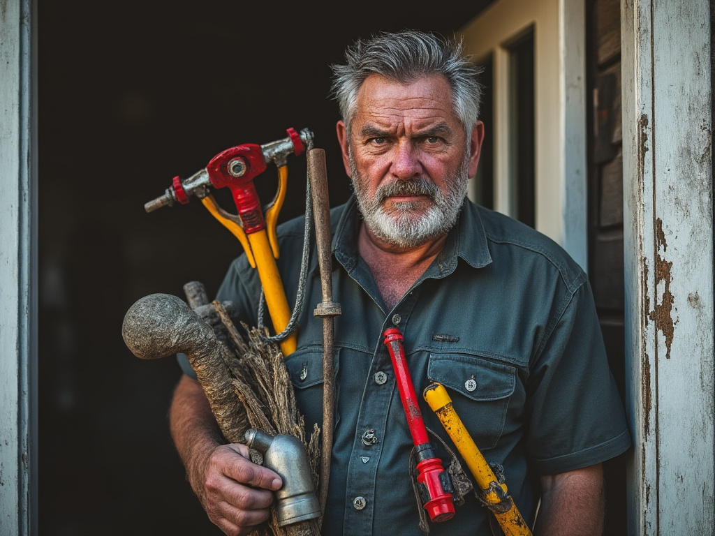 a family dad stands at the back door