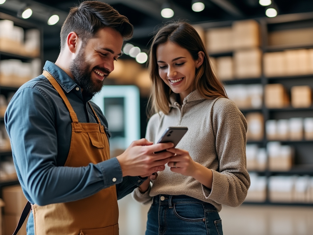 A couple shopping for a Tesla with the wife using a mobile app