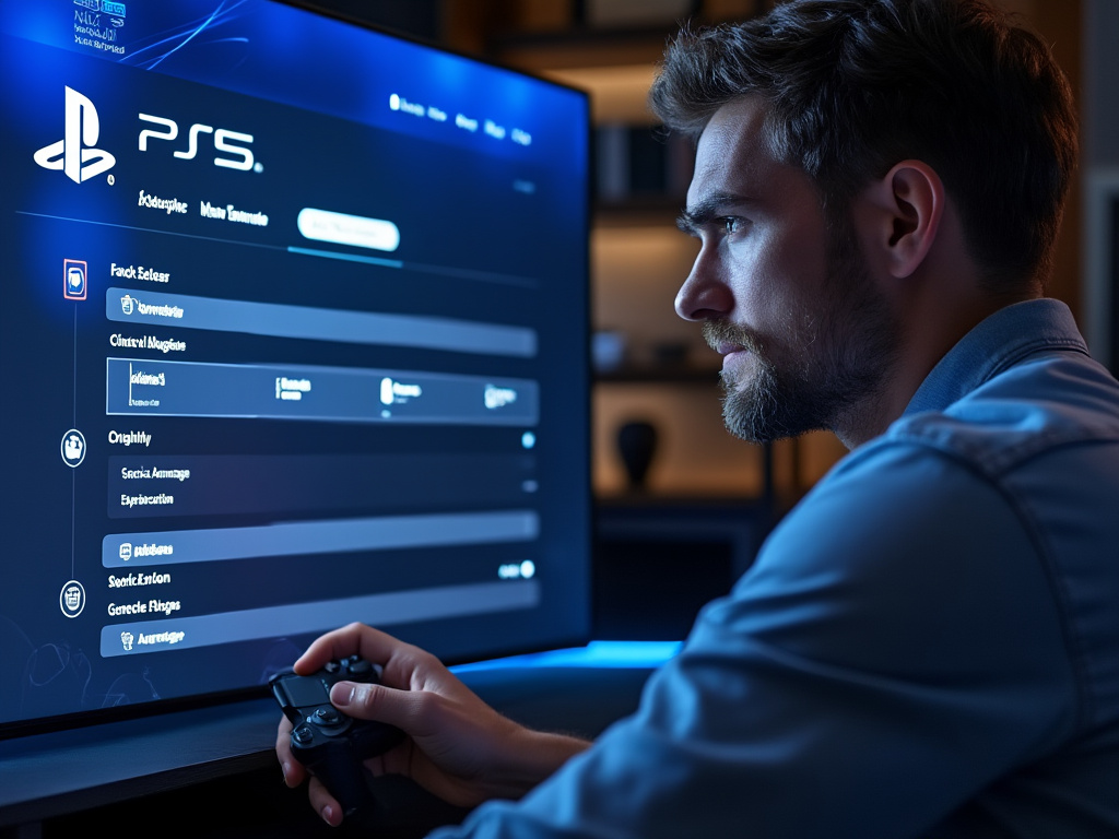 a photo of a man on a PS5 with the new settings options shown