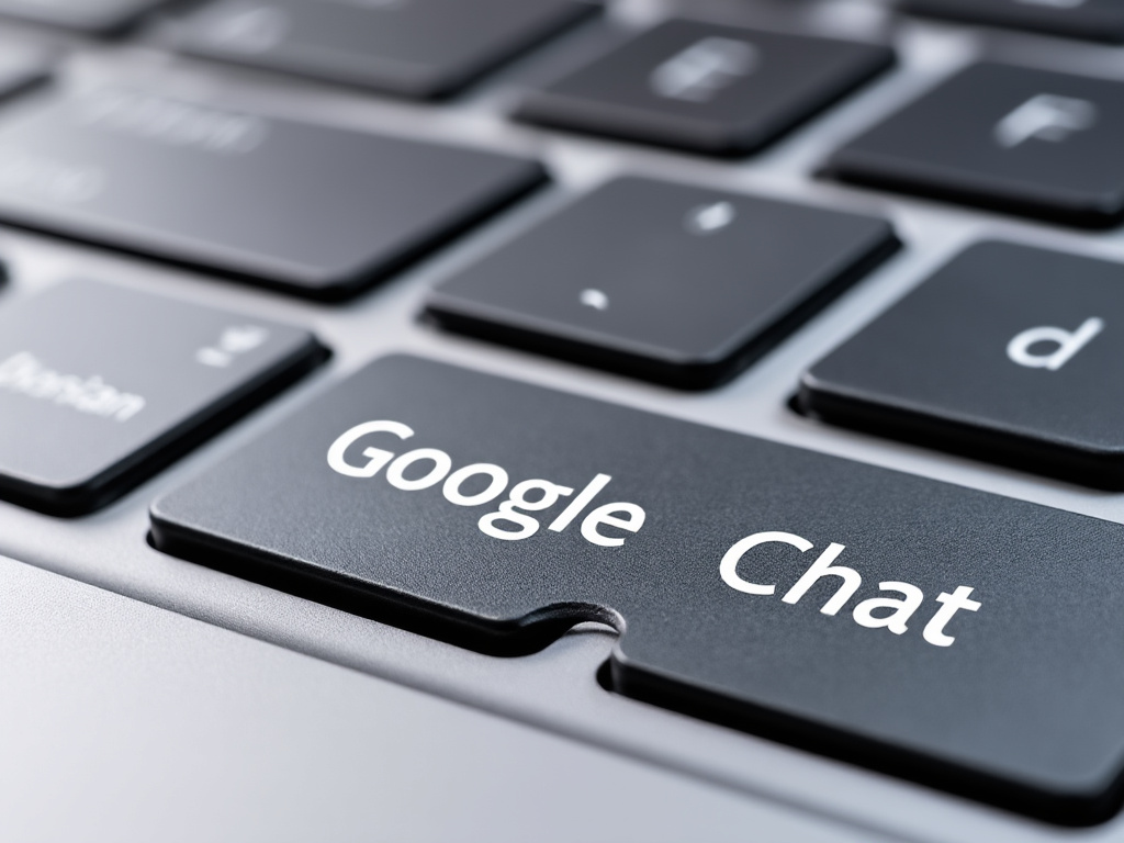 a close up of a laptop keyboard with a button where the "c" key usually is that says "Google Chat"