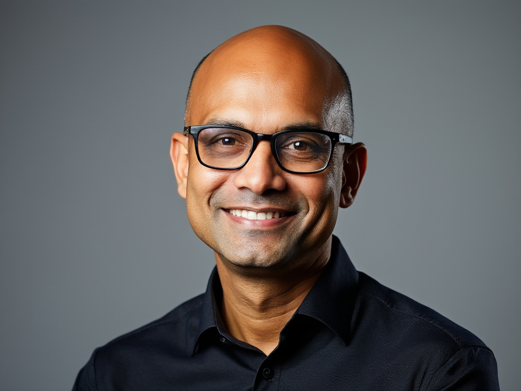 a portrait photo of Satya Nadella, CEO of Microsoft