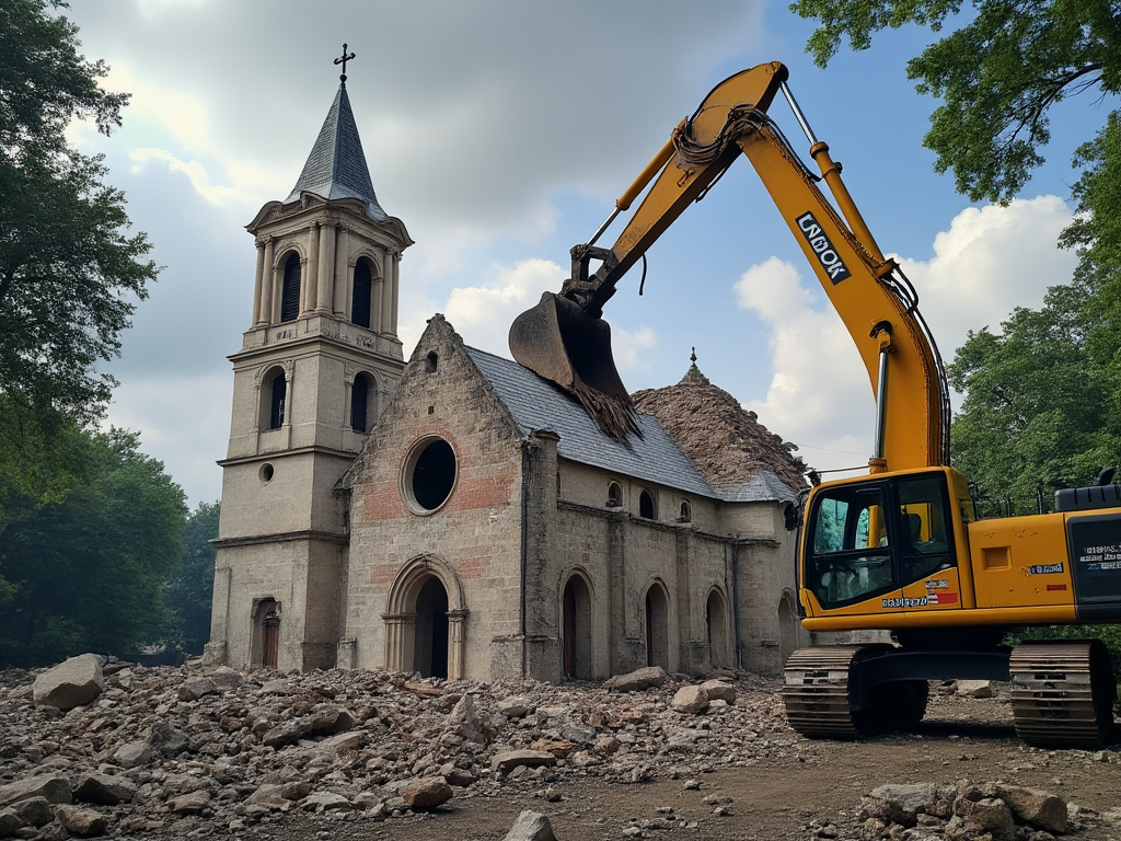 a photograph of a church in the process of being demolished