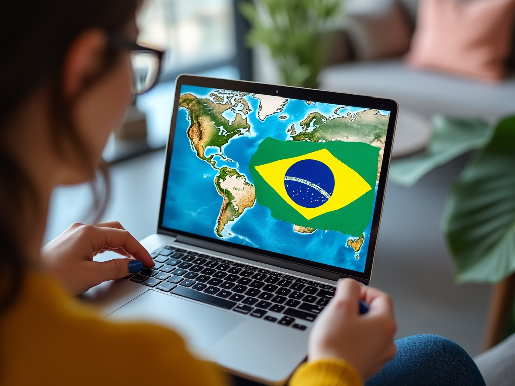 a photo of a woman holding a laptop showing Brazil geoblocked on X